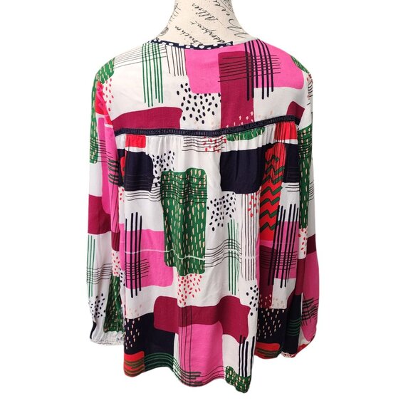 Luna Moon Boho Patchwork Peasant Blouse Women’s M Multicolor Rayon Floral - Picture 4 of 12